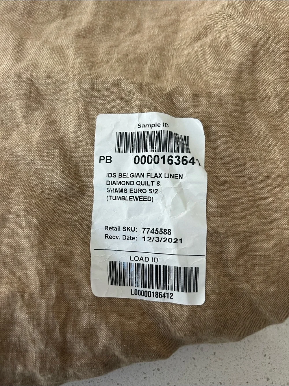 Pottery Barn Belgian Flax Linen Diamond Quilted Sham Euro 1 Sample